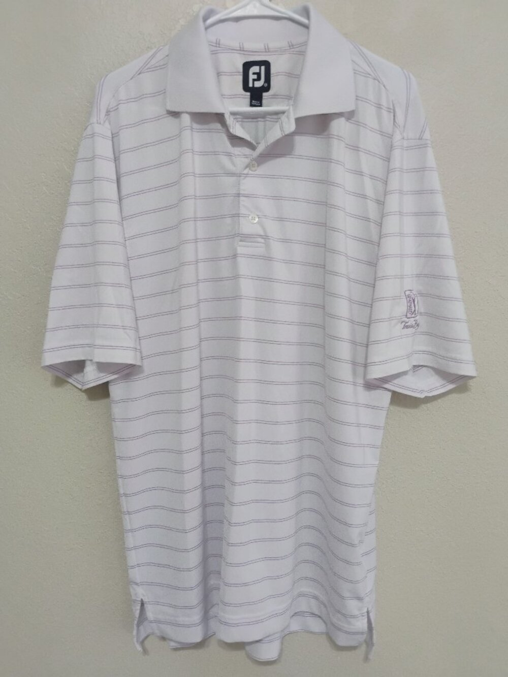 FootJoy Men's M White Lavender Stripe TPC Treviso Bay Golf Polo